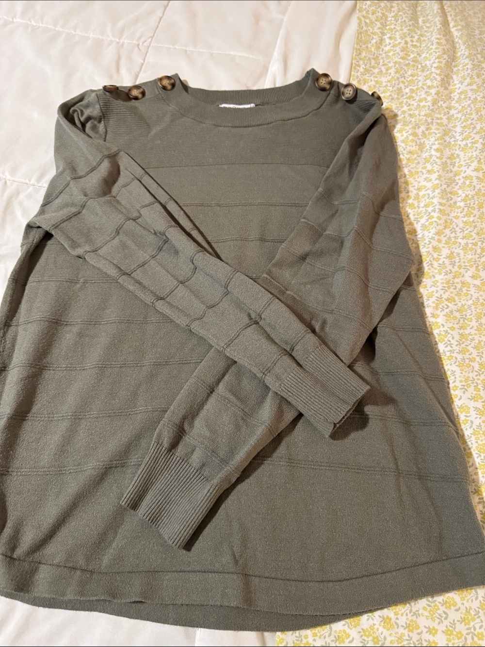 Pink Clover Olive Knit Button-Shoulder Top